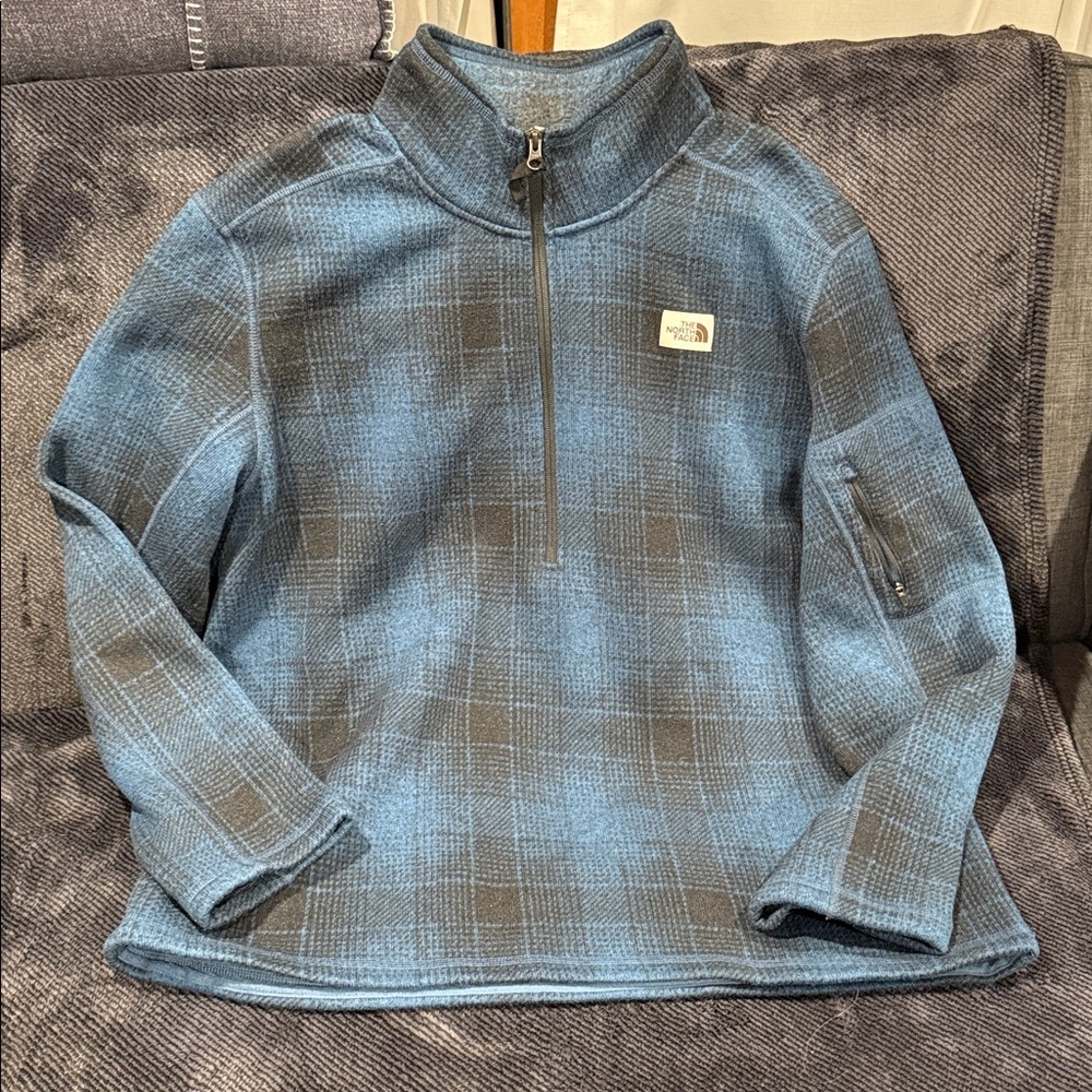 The North Face Men's 1/4 Zip Up Blue Plaid Sweater XXL